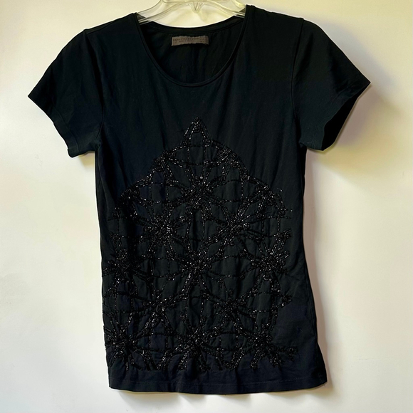 Zara Tops - Women's Zara Black Beaded Short Sleeve Tee Size M